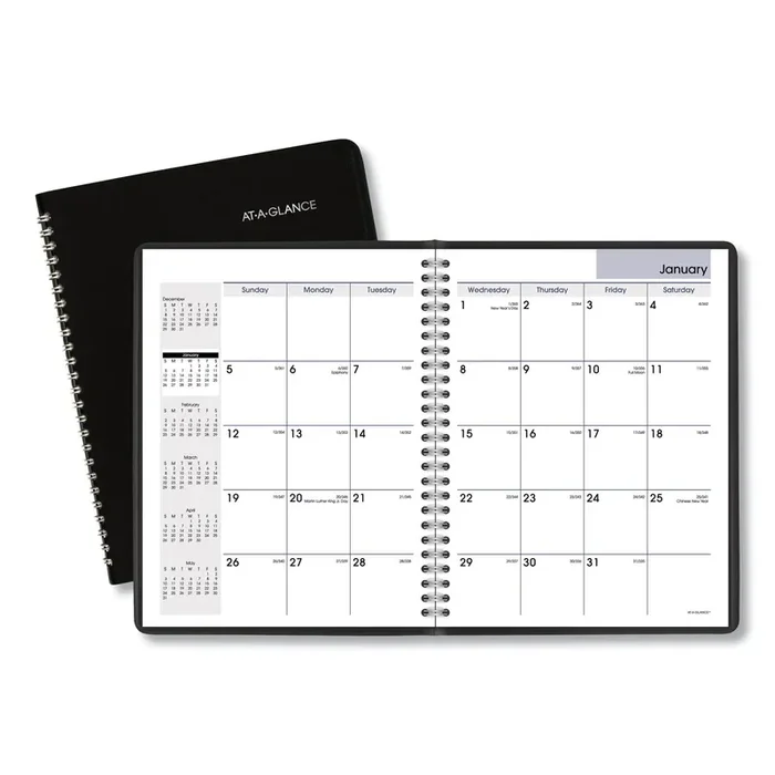 AT-A-GLANCE® DayMinder Monthly Planner with Notes Column, Ruled Blocks, 8.75 x 7, Black Cover, 12-Month (Jan to Dec) 2025