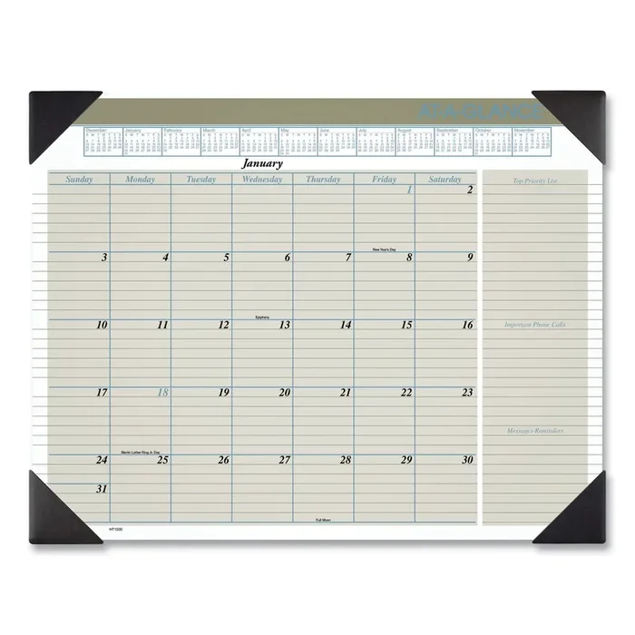 AT-A-GLANCE® Executive Monthly Desk Pad Calendar, 22 x 17, White Sheets, Black Corners, 12-Month (Jan to Dec) 2025