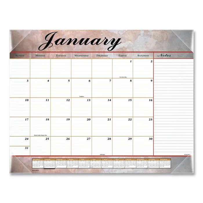 AT-A-GLANCE® Marbled Desk Pad, Marbled Stone Artwork, 22 x 17, White/Multicolor Sheets, Clear Corners, 12-Month (Jan to Dec) 2025