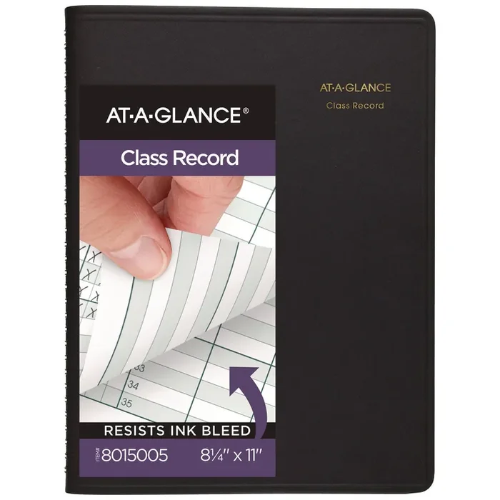 AT-A-GLANCE® Undated Class Record Book, Nine To 10 Week Term Two-Page Spread (35 Students), 10.88 X 8.25, Black Cover