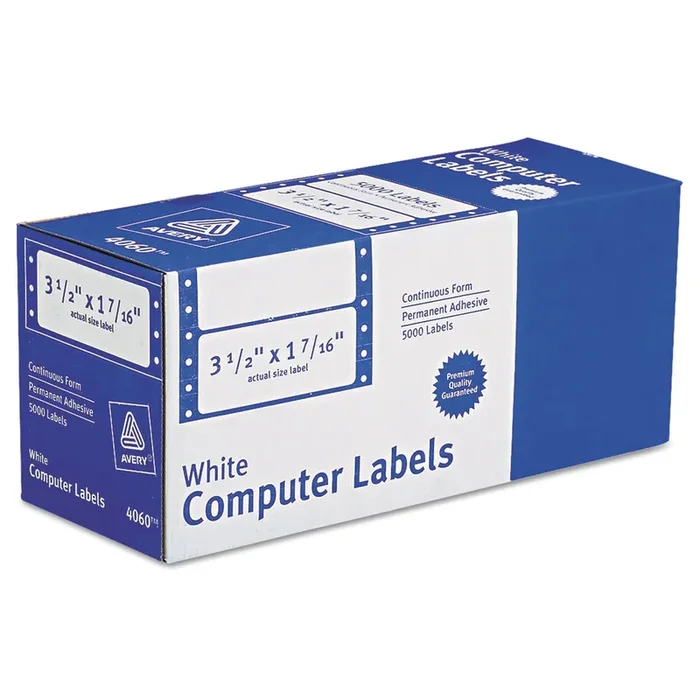 Avery® Dot Matrix Printer Mailing Labels, Pin-Fed Printers, 1.44 X 3.5, White, 5,000/box