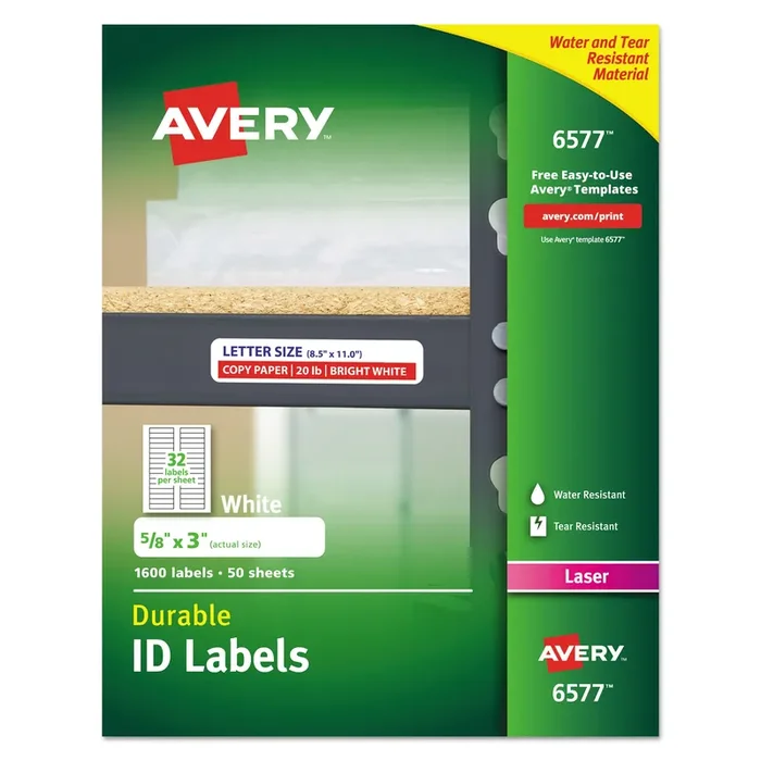 Avery® Durable Permanent Id Labels With Trueblock Technology, Laser Printers, 0.63 X 3, White, 32/sheet, 50 Sheets/pack