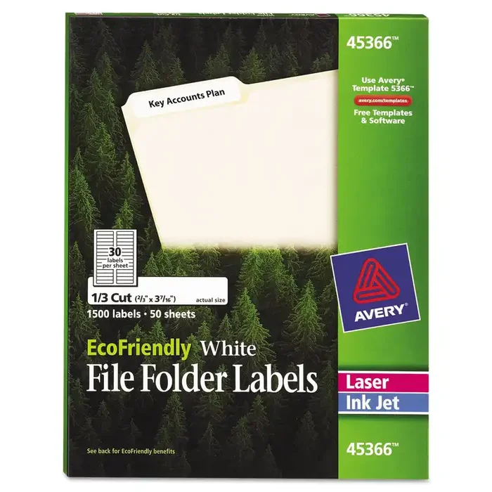Avery® Ecofriendly Permanent File Folder Labels, 0.66 X 3.44, White, 30/sheet, 50 Sheets/pack