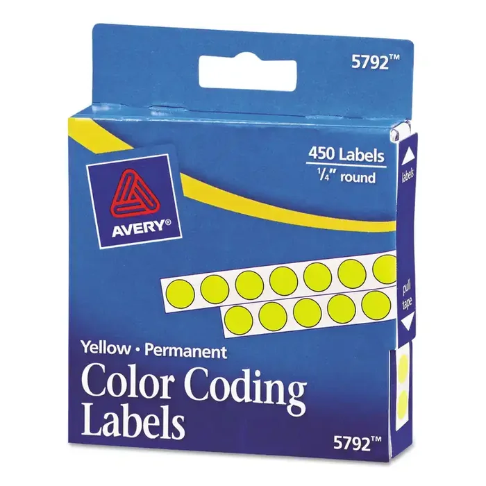 Avery® Handwrite-Only Permanent Self-Adhesive Round Color-Coding Labels in Dispensers, 0.25″ dia, Yellow, 450/Roll, (5792)
