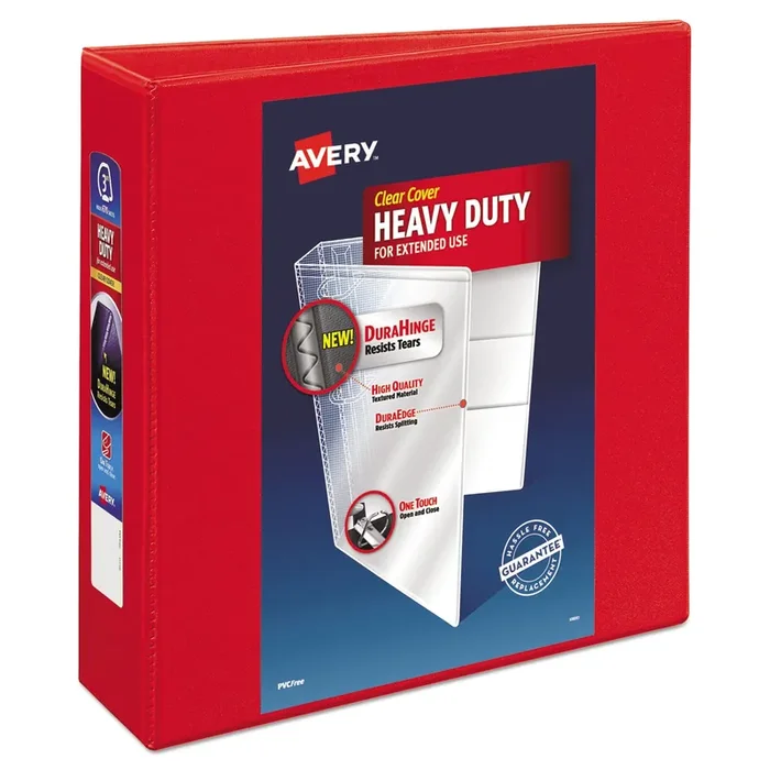 Avery® Heavy-Duty View Binder With Durahinge And Locking One Touch Ezd Rings, 3 Rings, 3″ Capacity, 11 X 8.5, Red