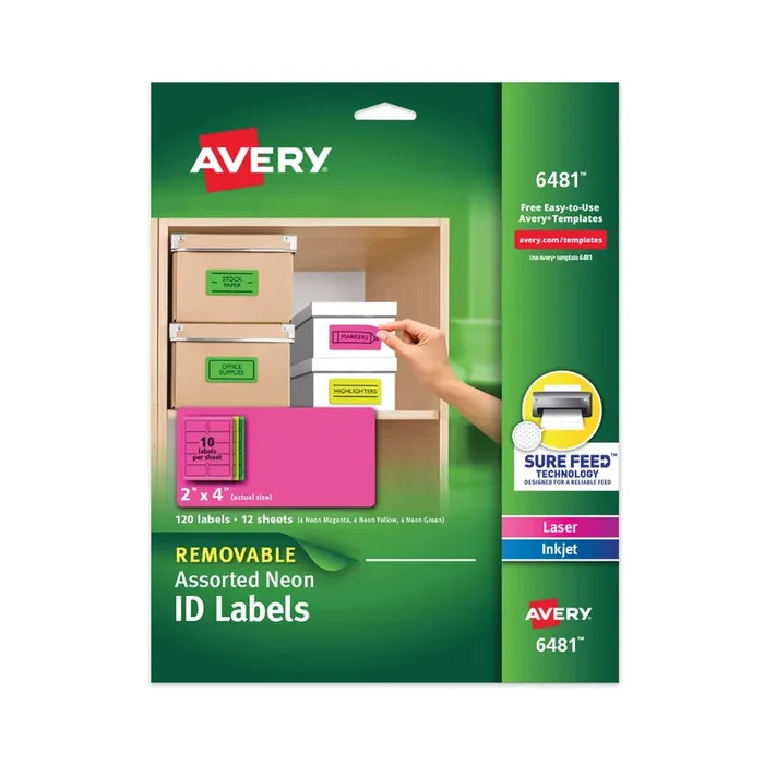 Avery® High-Vis Removable Laser/inkjet Id Labels, 2 X 4, Asst. Neon, 120/pack