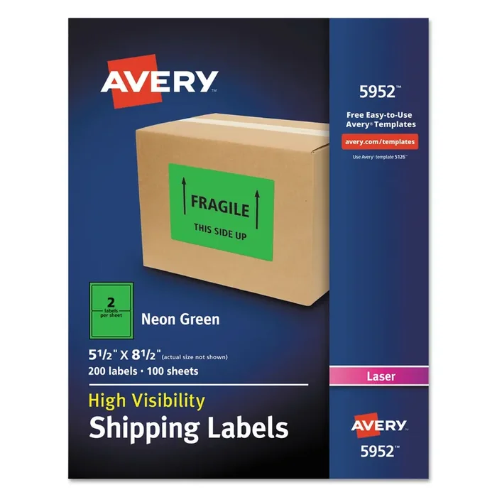 Avery® High-Visibility Permanent Laser ID Labels, 5.5 x 8.5, Neon Green, 200/Box