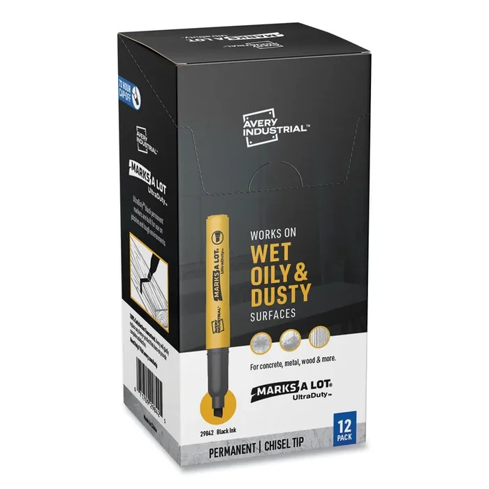 Avery® MARKS A LOT UltraDuty Permanent Markers, Medium Chisel Tip, Black, 12/Box