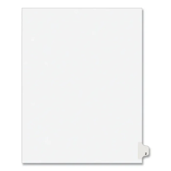 Avery® Preprinted Legal Exhibit Side Tab Index Dividers, Avery Style, 26-Tab, Z, 11 X 8.5, White, 25/pack, (1426)