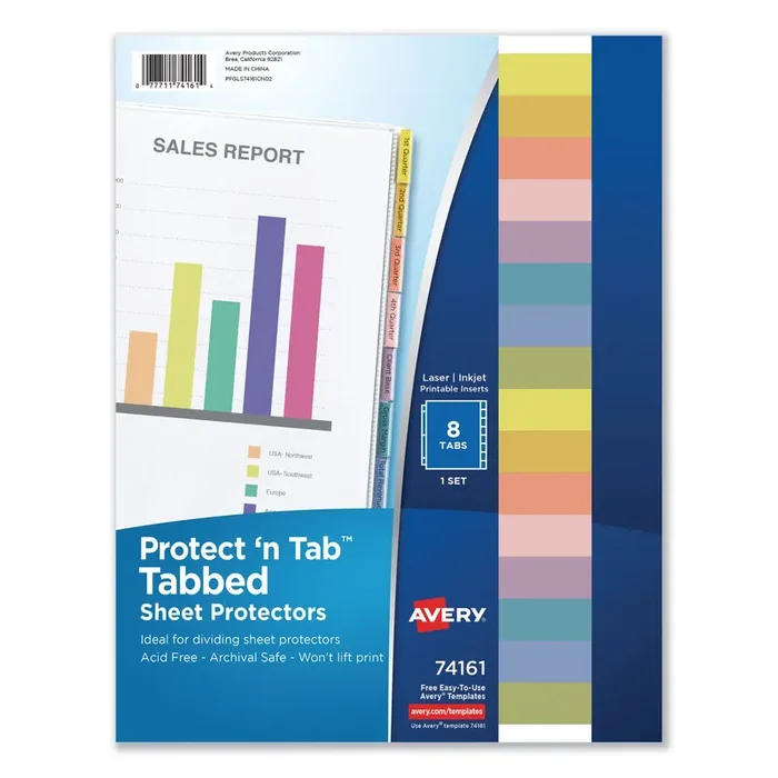 Avery® Protect ‘n Tab Top-Load Clear Sheet Protectors W/eight Tabs, Letter