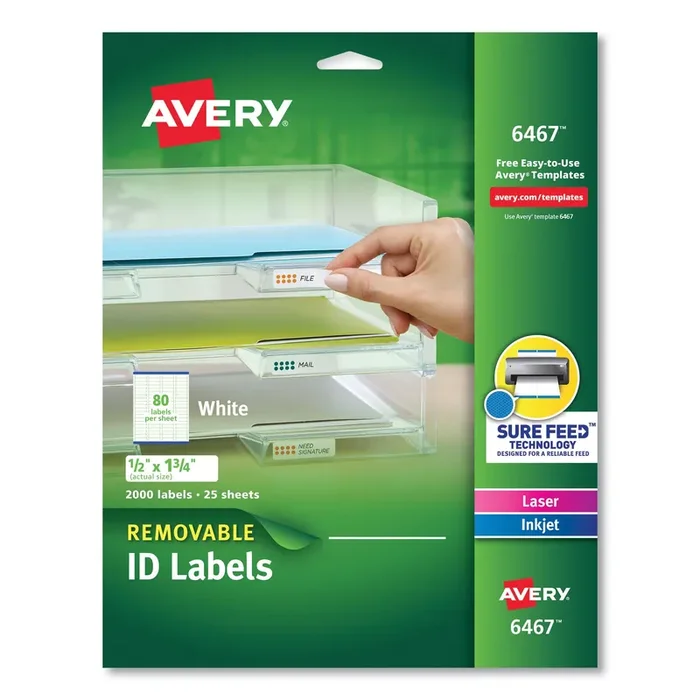 Avery® Removable Multi-Use Labels, Inkjet/laser Printers, 0.5 X 1.75, White, 80/sheet, 25 Sheets/pack