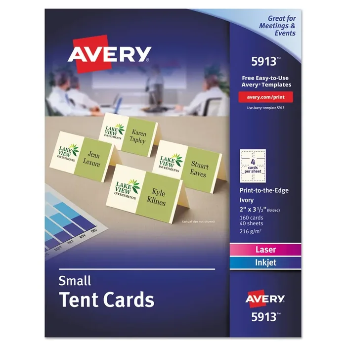Avery® Small Tent Card, Ivory, 3.5 x 2, 4 Cards/Sheet, 40 Sheets/Pack