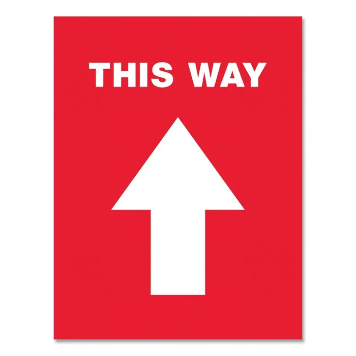Avery® Social Distancing Floor Decals, 8.5 X 11, This Way, Red Face, White Graphics, 5/pack