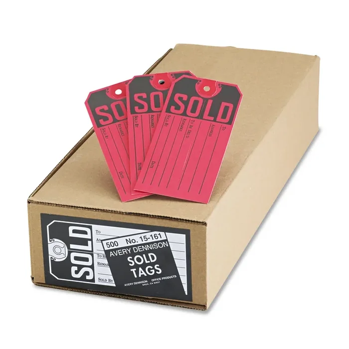 Avery® Sold Tags, Paper, 4.75 x 2.38, Red/Black, 500/Box
