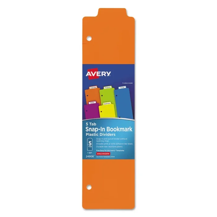 Avery® Tabbed Snap-In Bookmark Plastic Dividers, 5-Tab, 11.5 X 3, Assorted, 1 Set