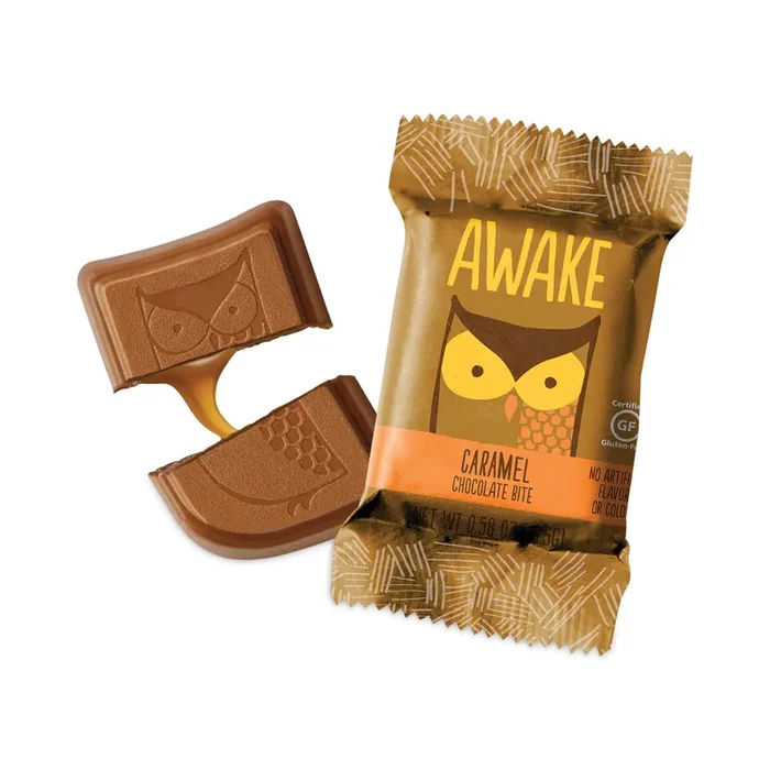 Awake Caffeinated Caramel Chocolate Bites, 0.58 oz Bars, 50 Bars/Carton