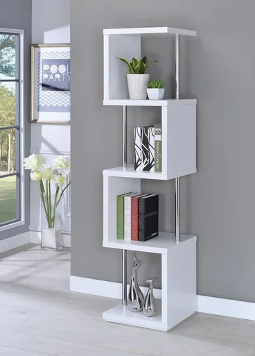 Baxter 67-inch 4-shelf Bookshelf White and Chrome / CS-801418