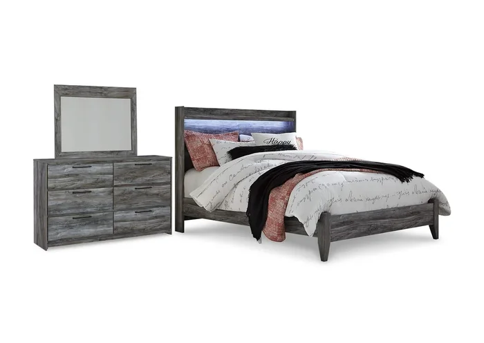Baystorm Queen Panel Bed with Mirrored Dresser