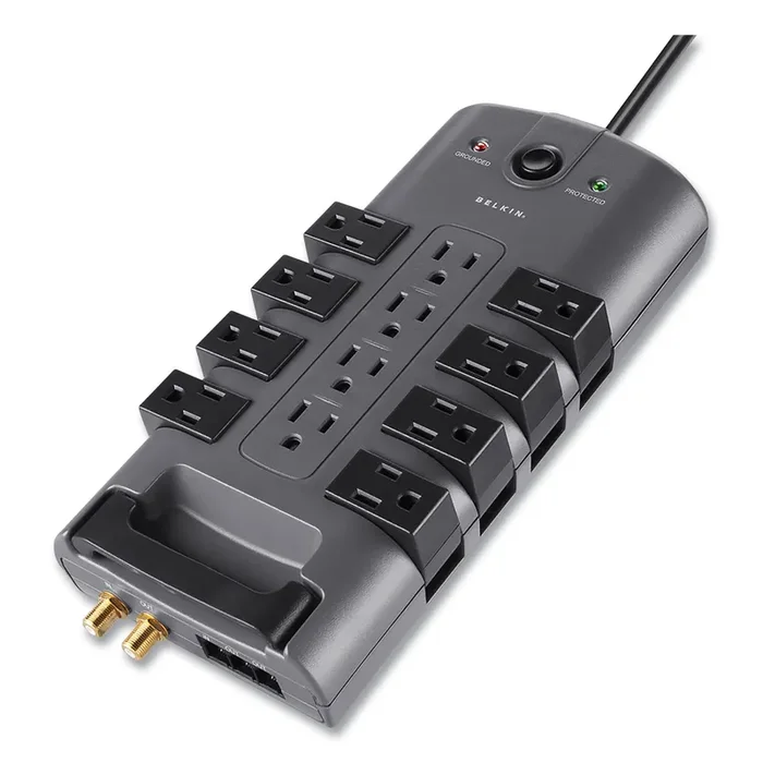Belkin® Pivot Plug Surge Protector, 12 AC Outlets, 8 ft Cord, 4,320 J, Gray