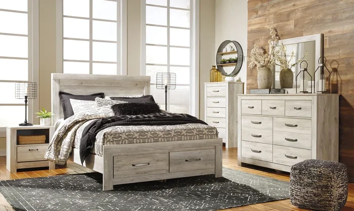 Bellaby – Dresser, Mirror, Platform Bed With Storage Drawers Set