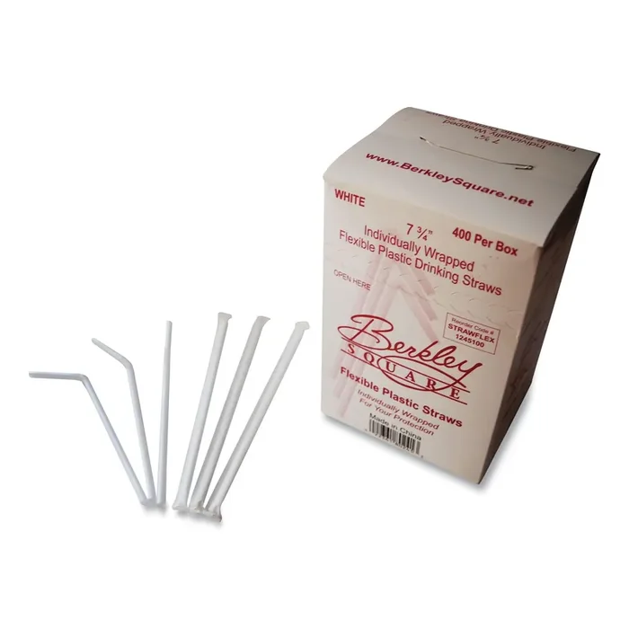 Berkley Square Individually Wrapped Straws, 7.75″, Polypropylene, White, 400/box