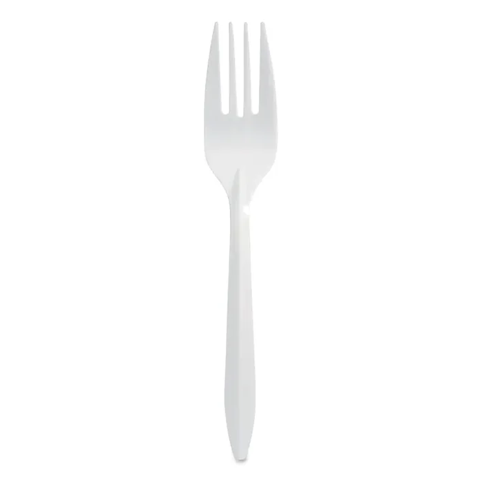 Berkley Square Mediumweight Polypropylene Cutlery, Fork, Plastic, White, 1,000/Carton