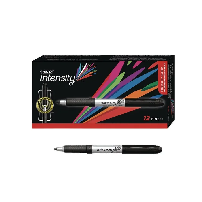 BIC® Intensity Fine Tip Permanent Marker, Fine Bullet Tip, Tuxedo Black, Dozen
