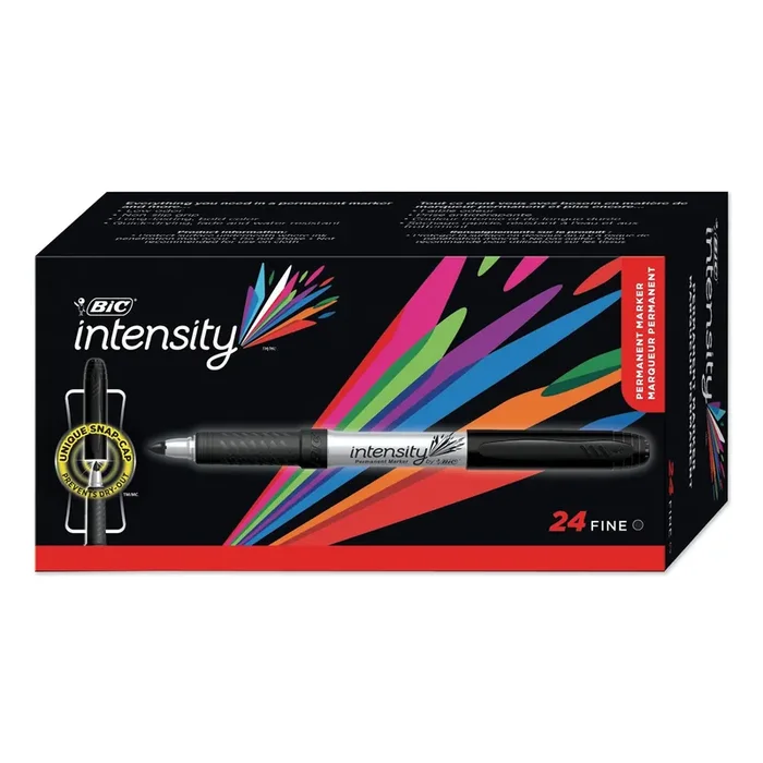 BIC® Intensity Fine Tip Permanent Marker Value Pack, Fine Bullet Tip, Black, 24/pack