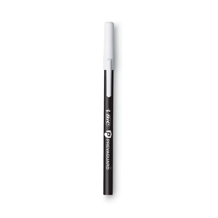 BIC® PrevaGuard Round Stic Ballpoint Pen, Stick, Medium 1 mm, Black Ink, Black Barrel, Dozen