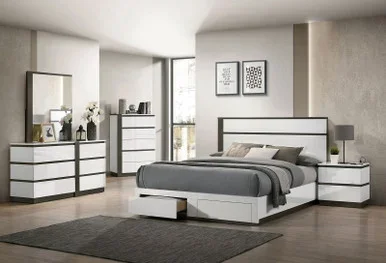 BIRSFELDEN Cal.King Bed w/ Drawers, White / FOA7225WH-DR-CK-BED