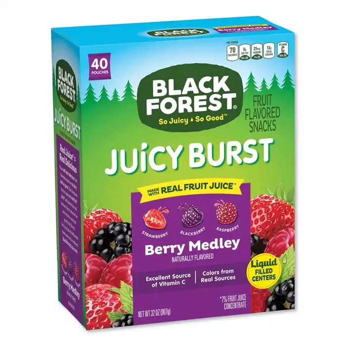 Black Forest® Juicy Burst Fruit Flavored Snack, Berry Medley, 32 Oz, 40/box
