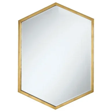Bledel 24 x 34 Inch Hexagonal Wall Mirror Gold / CS-902356