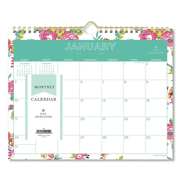 Blue Sky® Day Designer Peyton Wall Calendar, Floral Artwork, 11 x 8.75, White/Multicolor Sheets, 12-Month (Jan to Dec) 2025