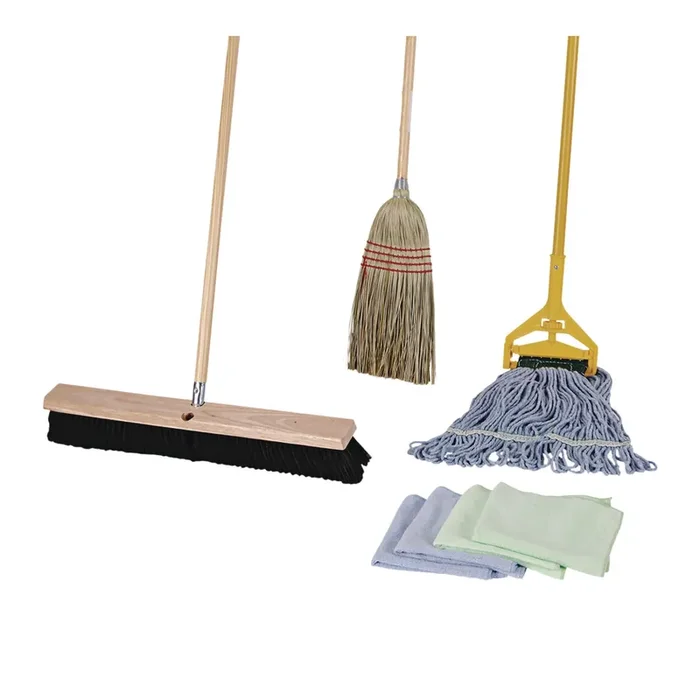 Boardwalk® Cleaning Kit, Medium Blue Cotton/rayon/synthetic Head, 60″ Natural/yellow Wood/metal Handle