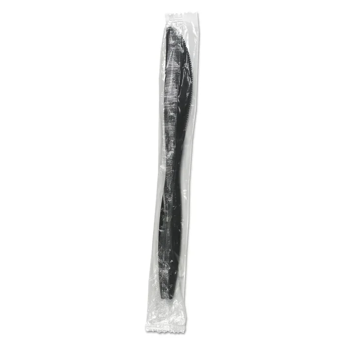Boardwalk® Heavyweight Wrapped Polypropylene Cutlery, Knife, Plastic, Black, 1,000/Carton