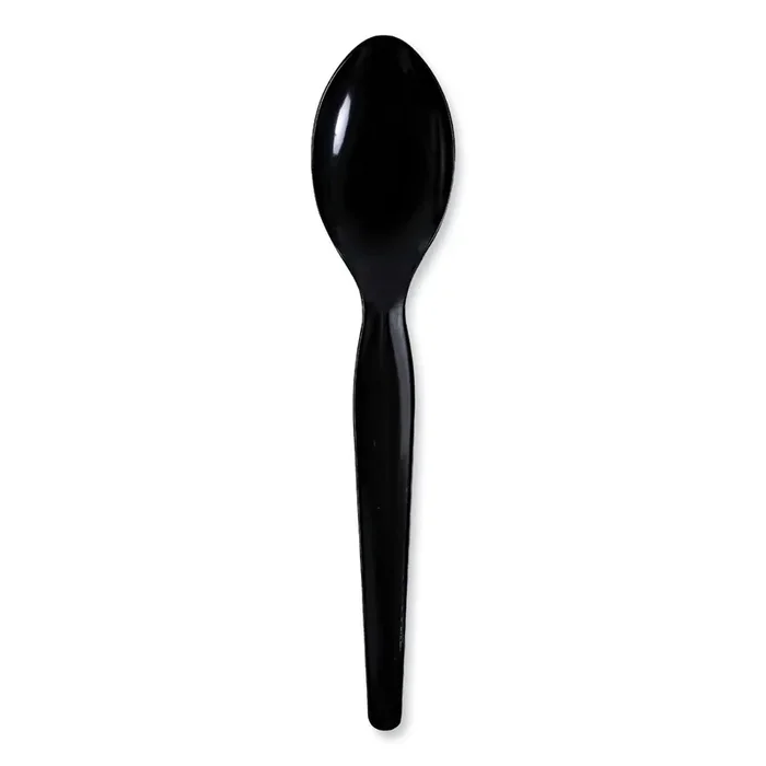 Boardwalk® Heavyweight Wrapped Polystyrene Cutlery, Spoon, Plastic, Black, 1,000/Carton