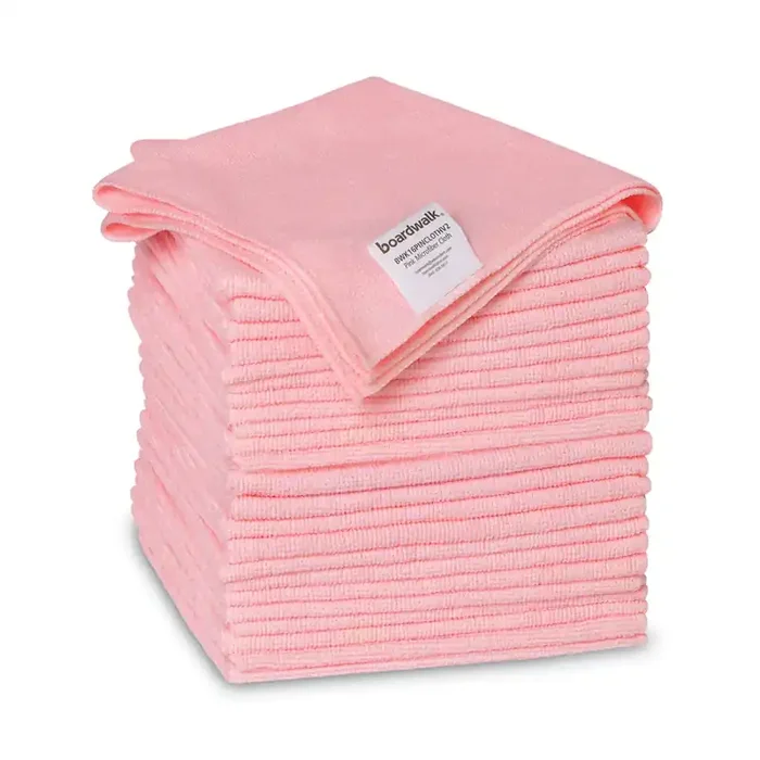 Boardwalk® Microfiber Cleaning Cloths, 16 X 16, Pink, 24/pack