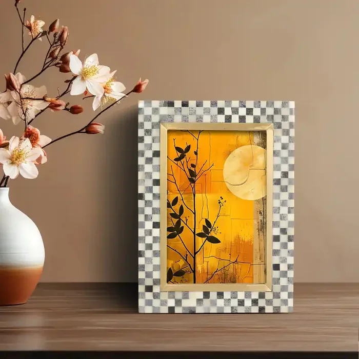 Bone Inlay & Brass Checkered Pattern Picture Frame – 4×6 – Wholesale picture frames