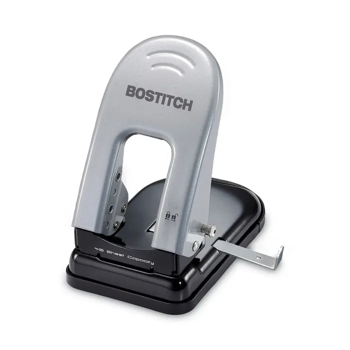 Bostitch® 40-Sheet Ez Squeeze Two-Hole Punch, 9/32″ Holes, Black/silver