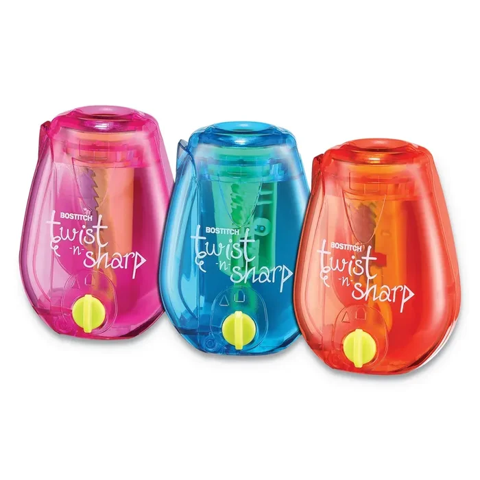 Bostitch® Twist-N-Sharp Pencil Sharpener, One-Hole, 3.5 X 1.25 X 5.5, Randomly Assorted Colors, 6/pack