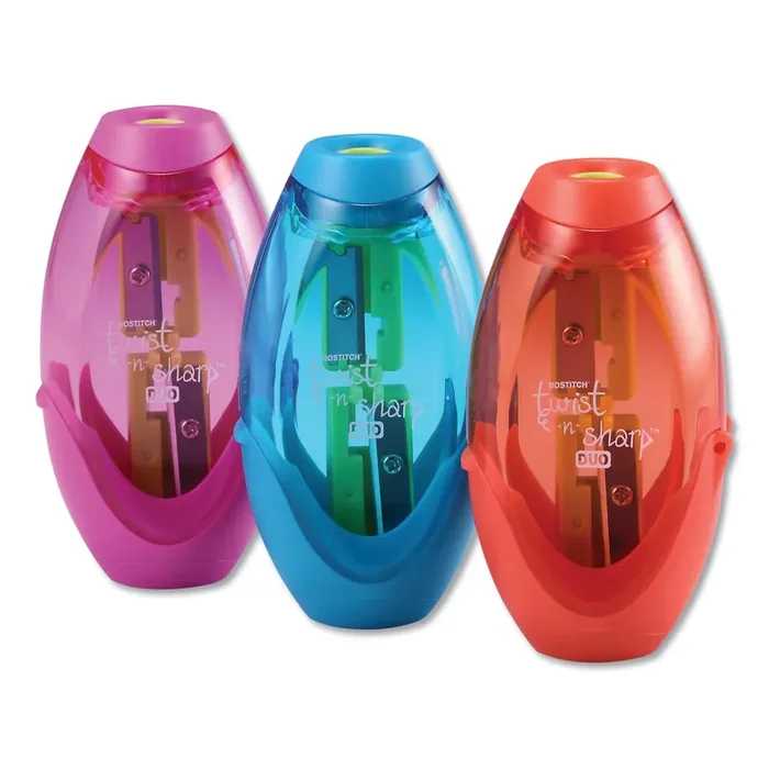 Bostitch® Twist-N-Sharp Pencil Sharpener, Two-Hole, 3.91 X 1.5 X 5.88, Randomly Assorted Colors, 6/pack