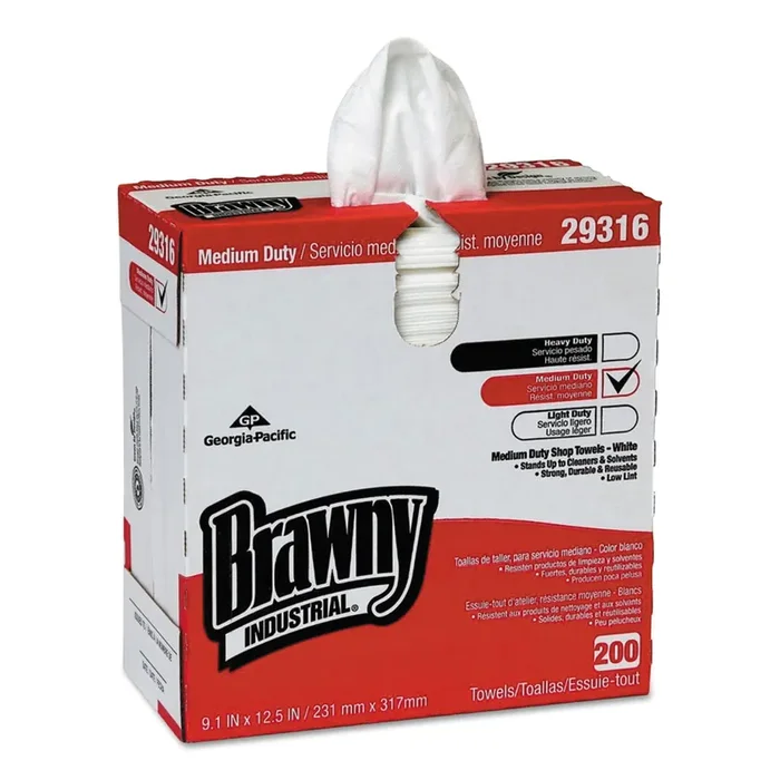 Brawny® Professional Lightweight Disposable Shop Towels, 9.1 x 12.5, White, 2,000/Carton
