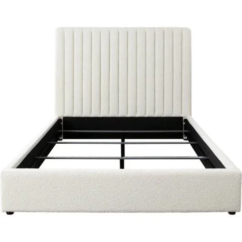 Brooke 54″ Queen Bed w/ Vertical Channel Tuft in Ivory Boucle