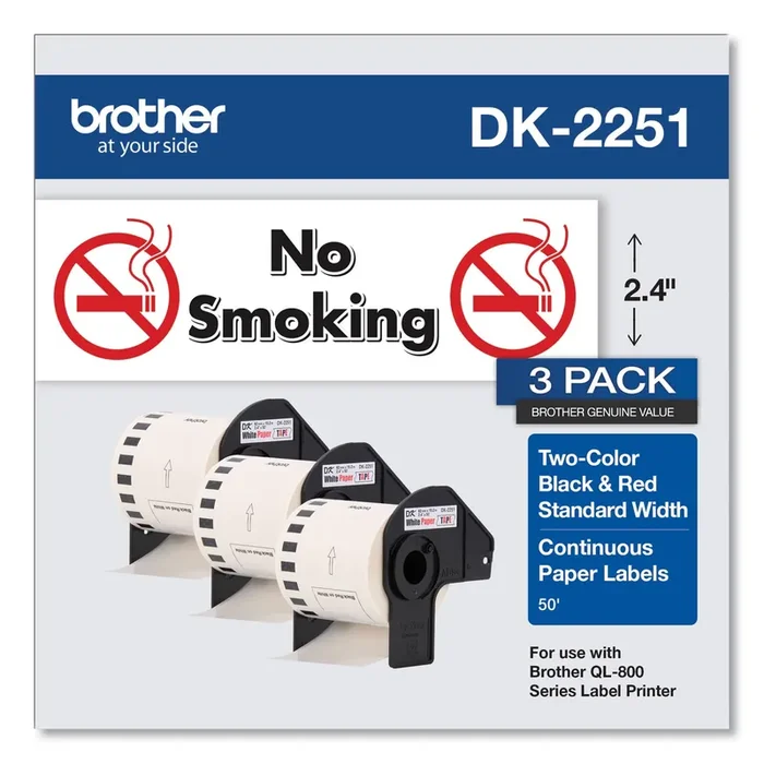Brother Continuous Paper Label Tape, 2.44″ X 50 Ft, White, 3 Rolls/pack