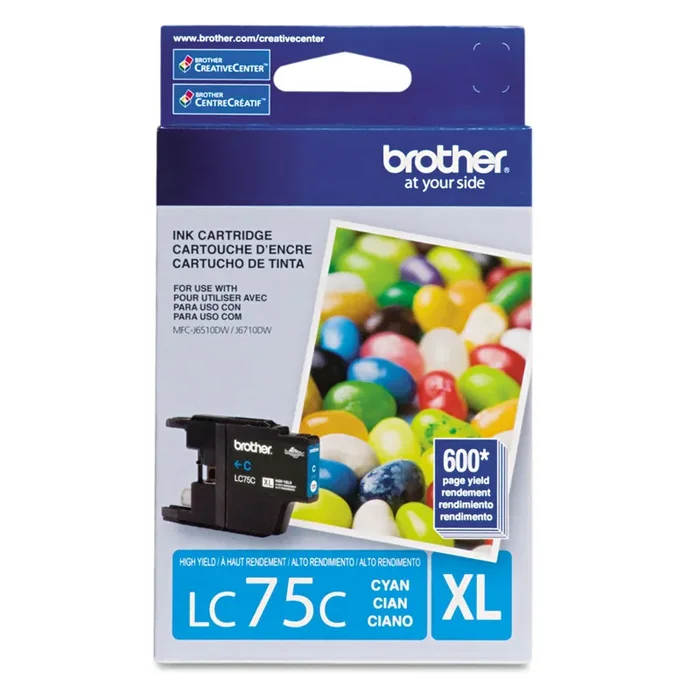 Brother Lc75c Innobella High-Yield Ink, 600 Page-Yield, Cyan
