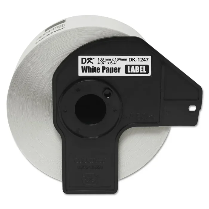 Brother P-Touch® DK1247 Label Tape, 4.07″ x 6.4″, Black on White, 180 Labels/Roll