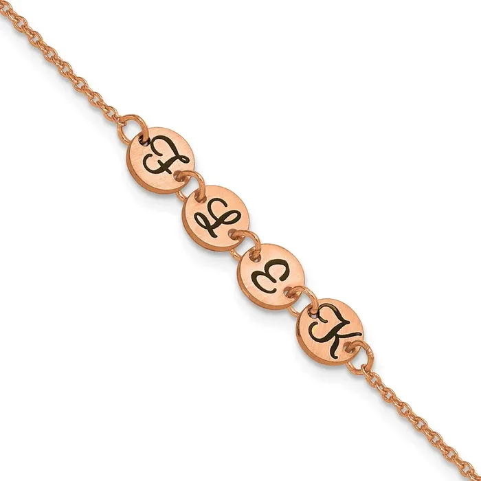 Brushed 4 Station Disc with Epoxy Initial Bracelet Sterling Silver Rose-plated XNA1522/4RP