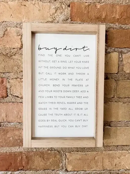 Buy Dirt Sign – 13×17 – WHITE – Light Oak Frame
