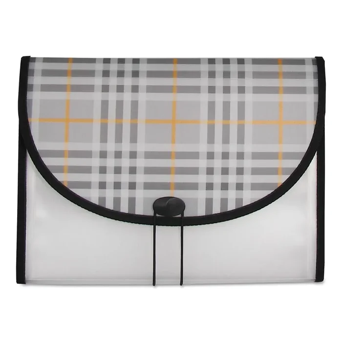 C-Line® Plaid Design Expanding Files, 1.5″ Expansion, 13 Sections, Cord/Hook Closure, 1/6-Cut Tabs, Letter Size, Gray Plaid