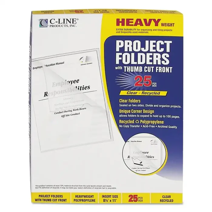 C-Line® Poly Project Folders, Letter Size, Clear, 25/box